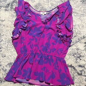 Umgee Fuchsia and Violet Floral Ruffle Peplum Top
